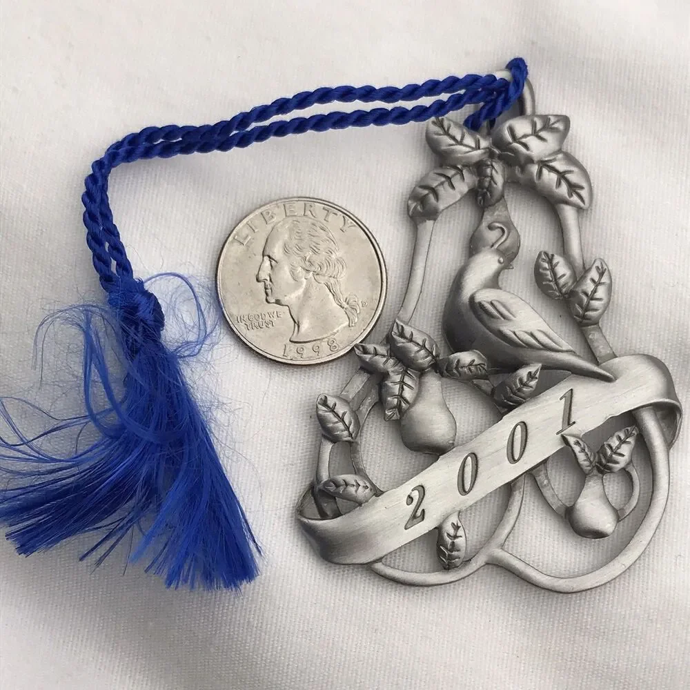 AVON Silver Blue Partridge Pear Tree Ornament 2001 Commemorative Collectible